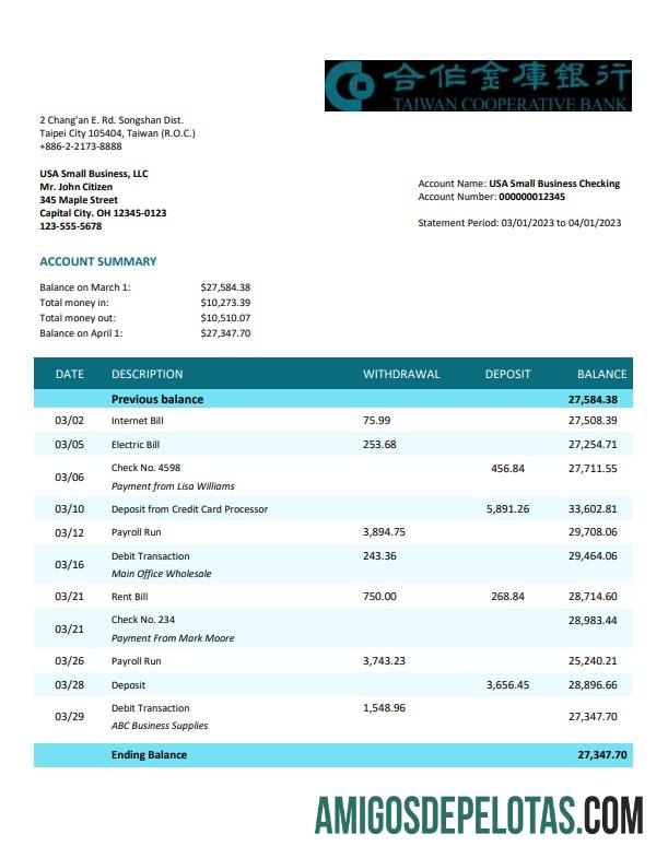 Baixável Taiwan Cooperative Bank Organization Statement Modelo Word e PDF